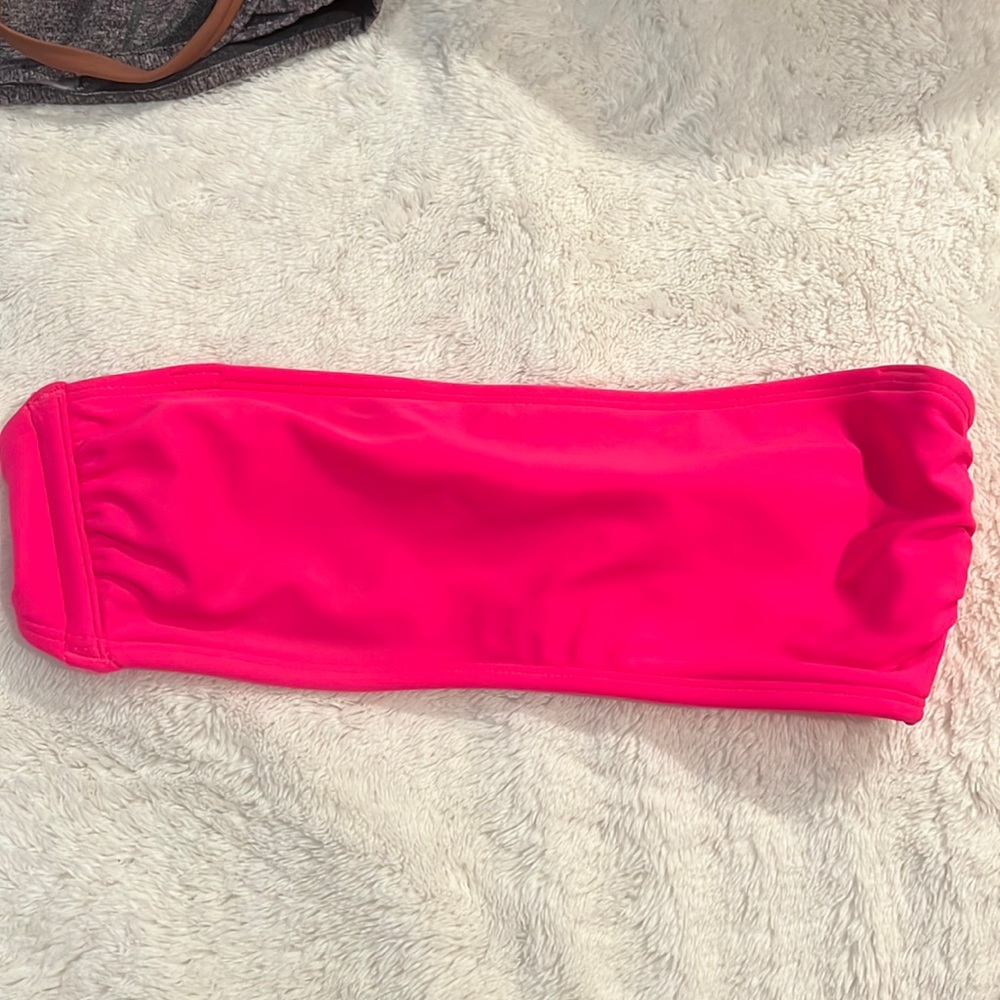 small hot pink strapless bikini top